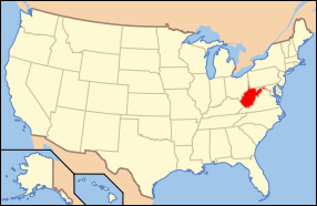 Map of the United States with West Virginia highlighted